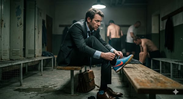 Muškarac cca 40 godina, vidno umoran od posla (blagi podočnjaci, fokusiran izraz lica). Ide na rekreaciju. Odjeća/Akcija: Sje